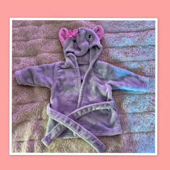 Hudson Baby Plush Animal Face Bathrobe, Pink Floral Elephant - Size 0-9 months - Picture 1 of 2